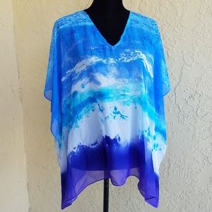 Chico's Sheer Blue Ombre Top Size Small Medium